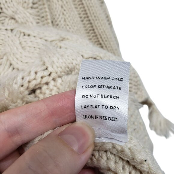 Le Lis Cream Cable Knit Cropped Sweater Fringe Distressed Frayed Tan Neutral - Picture 5 of 9